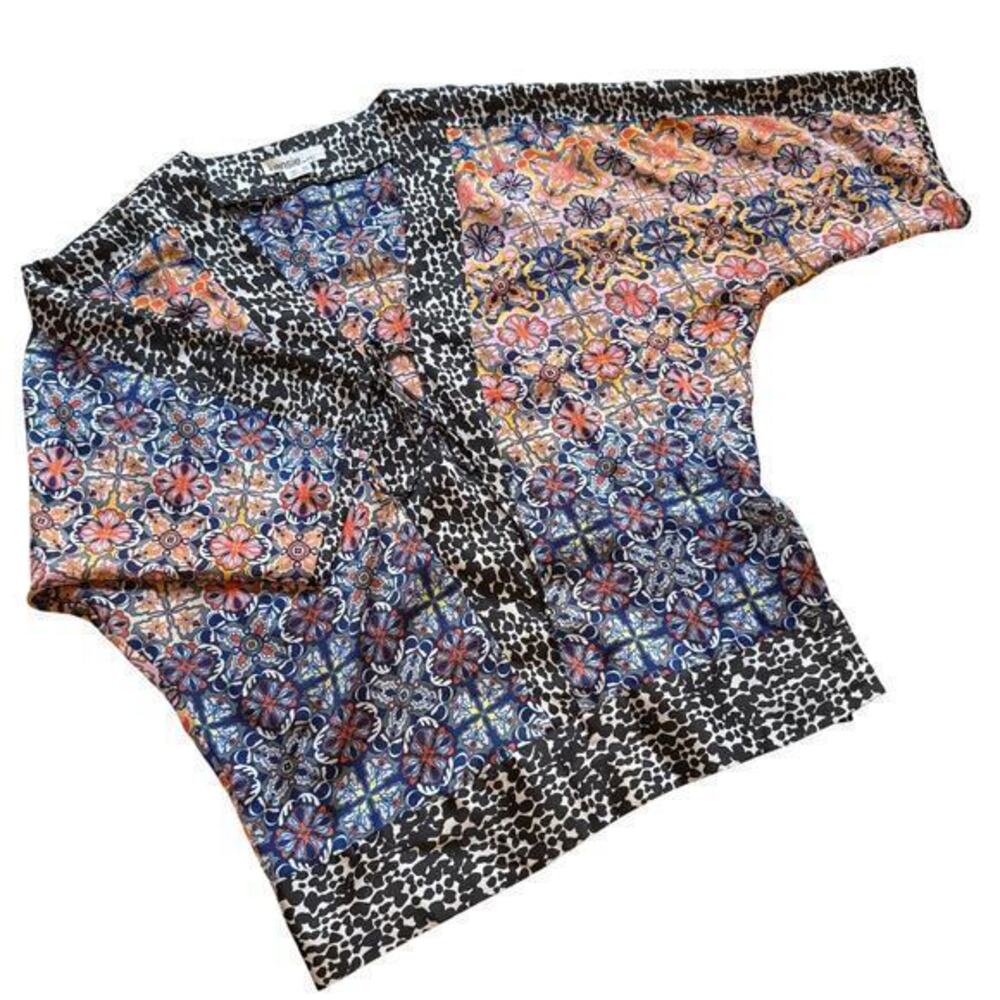 Kensie Pretty Mixed Print Kimono Top Multicolor XS Boho Mosaic & Animal Print